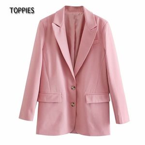 Mode rose Blazer femme costume veste simple boutonnage dames formel bureau manteau 210421