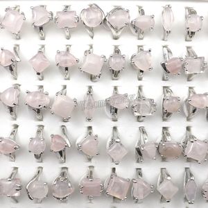 Anillos de cristal rosa de moda, joyería para mujer, anillos de cuarzo rosa, 50 Uds. Al por mayor