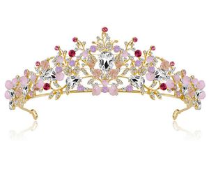 Diadèmes en cristaux roses à la mode, couronne de mariée, bijoux de cheveux, Style baroque, couronnes douces de luxe faites à la main, accessoires de mariage de princesse