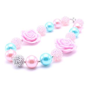 Fashion Pink Flower Kid Dikke ketting Nieuwste ontwerpende Bubblegum Bead Chunky Necklace Children Sieraden voor Toddler Girl