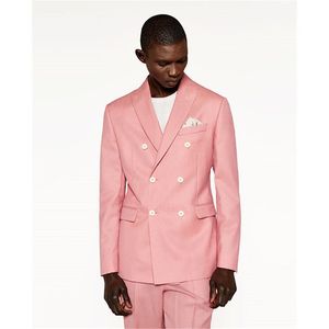 Mode roze mannen bruiloft smoking dubbele breasted bruidegom smoking excellent heren blazer 2 stuk pak prom / diner jas (jas + broek + stropdas) 76