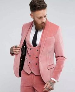 Mode roze fluwelen bruidegom smoking sjaalapel groomsman bruiloft 3-delige pak mode mannen business prom jas blazer (jas + broek + tie + vest) 856