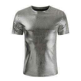 Fashion Plaid Coated Metallic T Shirt Men 2022 Brand Slim Short Sleeve T-Shirts Men DJ Nightclub Stage Singer Prom Come Homme L220704