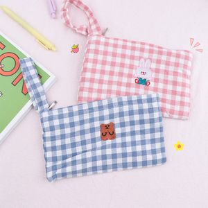 Mode plaid cosmetische tas vrouwen kawaii beer konijn reizen rits make-up tassen case koreaanse ins stijl vrouwelijke toilettas waszak