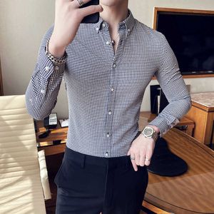 Mode Plaid Mannen Shirts Koreaanse Slanke Business Formele Shirt Lange Mouw Slim Fit Casual Shirt Mannelijke Party Blouse Camisa Masculina 210527