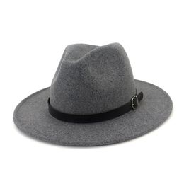 Mode duidelijke gesp decor woede vilt jazz fedora hoeden brede rand mannen vrouwen Panama trilby cap lovers gentleman hoed