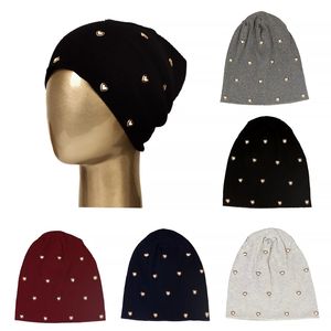 Bonnet tricoté à rayures pour femmes, couleur unie, accessoires d'amour, bonnet chaud d'hiver, Baggy décontracté, Bonnet