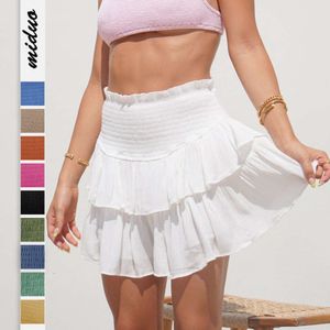 Fashion Plain Color Dames Zomer Nieuw product Fashion Geplooide Sexy Spicy Girl Lotus Leaf Korte rok F51438