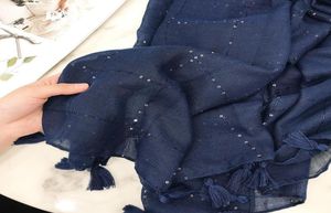 Fashion Plain Navy Blue Sequin Plaid Plaid Viscose Châle Scarf d'automne enveloppe chaude Pashmina Sjaal Muslim Hijab Snood 18090cm Y201006755341