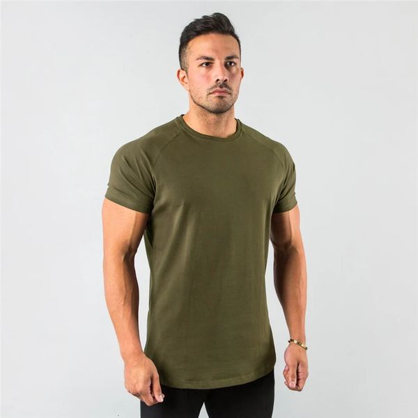 Fashion Plain Tops Tees Fitness Mens T-shirt Slip Slim Fit 240402