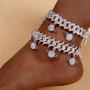 Planeta de moda Pulsera para mujeres Men Jewlery Drinestone Miami Ankle Thorn Cuban Link Chain Anklet Out Punk Hip Hop3213