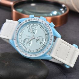 Mode planète lune montres hommes haut de gamme étanche Sport montre-bracelet chronographe en cuir Quartz horloge Relogio Masculino