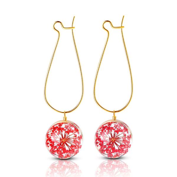 Fashion plante fleur sèche boucle d'oreille femme coloré fleurs séchées verre boule de verre plongée fleur pousse balance oreille oreiller charme bijoux