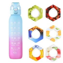 Fashion Plastic Air Botella de agua Gran capacidad Cartas Multicolores Vuelve deportivo con sabores de fruta de paja tapa vainas de gradiente azul 1000 ml al aire libre 33ld