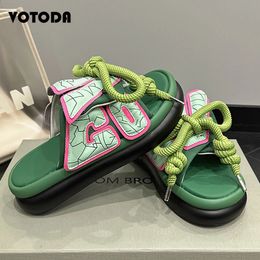 Mode Platform Slippers Vrouwen Sandalen Laceup Slipper Platte Antislip Zachte Cloud Slides Outdoor Dames Casual Zomer Strand Schoenen 240126