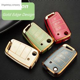 Fashion Compating Golden Edg Car Key Case Cover voor VW Volkswagen Golf 7 MK7 Tiguan Mk2 Skoda Octavia Kodiaq Karoq stoel Ateca Leon Leon