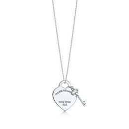 Moda Por favor regrese a Nueva York Collar con colgante de llave de corazón Original 925 Collares de amor de plata Encanto Mujeres DIY Charm Jewelry Gift299p
