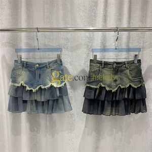 Mode geplooide rokken mesh patchwork denim rok sexy mini-jurk borduurwerk brief retro denim jurken voor dames