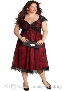 Mode plus size kanten avondjurken thee lengte sweetheart afgedekte mouwen cocktailparty bruidsmeisje moeder jurken speciale occasio1079573