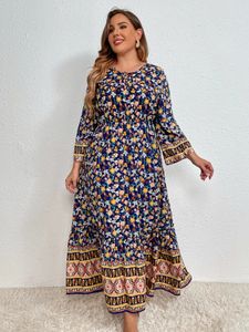 Mode plus size dames kleding lente vintage casual feestjurken met lange mouwen bloemenprint elegante grote vrouwelijke jurk 240410