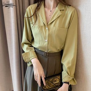 Mode grande taille haut pour femme Blouse Blusas décontracté à manches longues Blouse lâche solide chemises crantée bureau dame vêtements 8875 210527