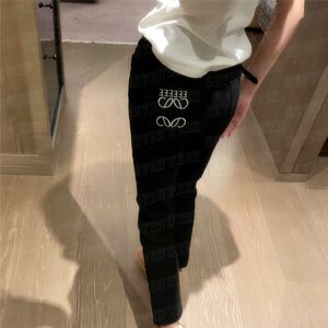 Mode pluche denim broek ontwerper dames jeans met riem ontwerp slanke zwarte broek meisje dame lange broek Jean streetwear