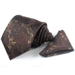 Mode poche cravates pour hommes costume d'affaires hommes cravate ensemble formel marron mouchoir cravate mariage fête cravate