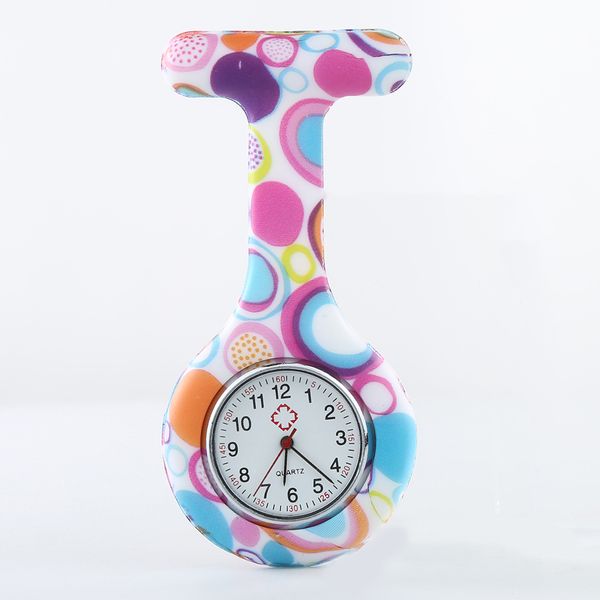 Relojes de bolsillo de aleación de moda, reloj de enfermera de silicona, patrón Multicolor, esfera redonda, broche de enfermera informal Unisex, reloj Fob