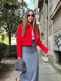 Palacinas de moda Corta de chaqueta roja corta Mujeres Single Breasted Manga larga Capas 2023 Ofon Office Lady Slim Coat 2312227