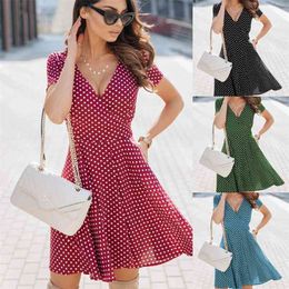 Mode Polka Dot Print Große Schaukel Kleider Für Frauen Casual Kurzarm A-Line Mini Roben Femme Sommer Ropa 210517