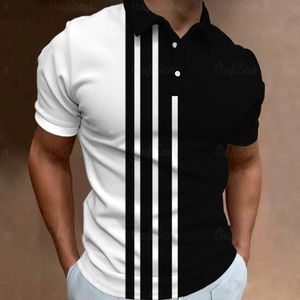 Polo de mode pour hommes T-shirt à rayures 3D Tops d'été à manches courtes Polos de haute qualité T-shirts noirs Casual Vêtements masculins XL 240301