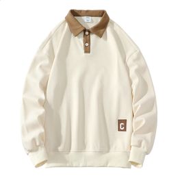 Mode Polo Hommes Pour Automne Printemps Manches Longues Harajuku Corée Gris Kaki Tops T-shirts Casual Tshirt Vêtements Oversize 240117
