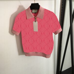 Fashion Polo T-shirt lettres complètes jacquard tops bouton de personnalité sweater femelle marque de marque en tricot