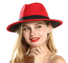 Модные шляпы Fedora из полиэстера, хлопка, красного, черного цвета с широкими полями для фестиваля, женские шерстяные фетровые шляпы в стиле джаз-трилби, карнавальная шляпа1628564040666