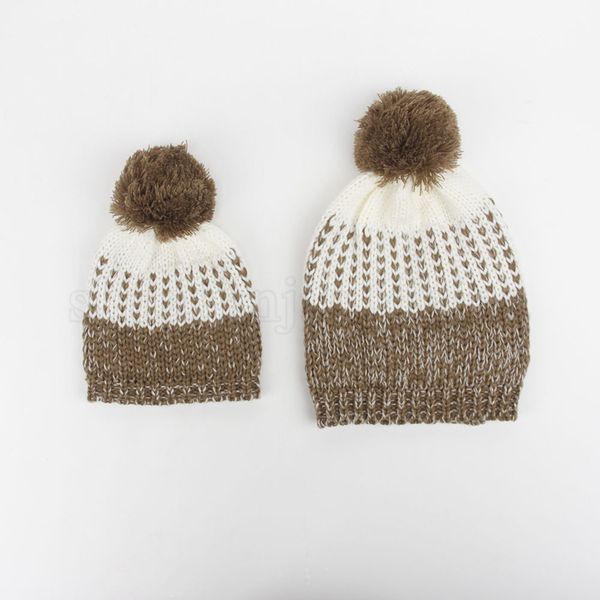 Mode-Pom Pom Beanie Parent-enfant Chapeau Hiver Chaud Caps Tricoté Fourrure Crochet Chapeaux Maman Bébé Caps LJJO7098