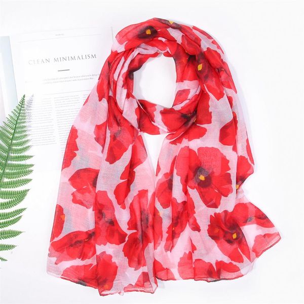 Fashion Poppy Flower Imprimez des écharpes enveloppe des châles Femmes Floral à la mode plage Soft Hijib 5 Color309l