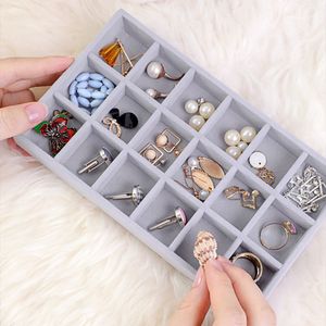 Mode Draagbare Flanel Sieraden Dienblad Grote Display Lade Houder Organizer Opbergdoos Oorbel Stapelbare Case Bulk Groothandel