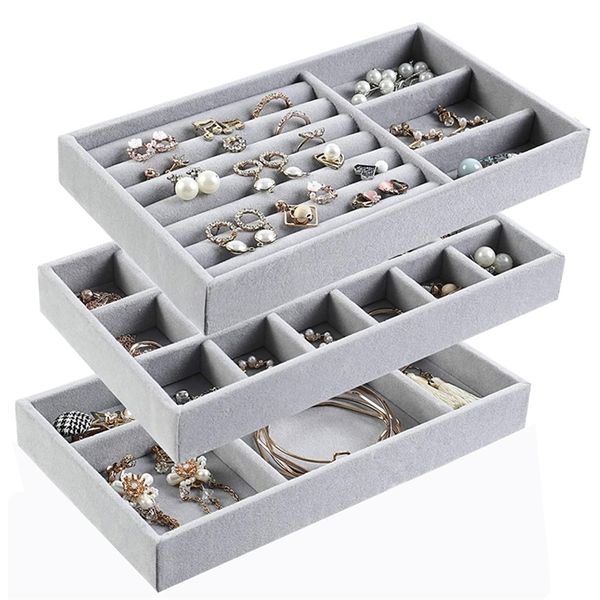 Mode Portable velours bijoux anneau affichage organisateur boîte porte-plateau boucle d'oreille mallette de rangement vitrine 220309