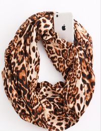Модный портативный женский конвертируемый бесконечный шарф с карманом на молнии, универсальный леопардовый принт, Travel Journey Scaves6201015