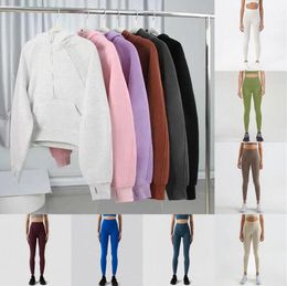 Yoga Sweat à capuche Scuba Cropped Womens Plus Velvet Épaississement Vestes Hoodys Sports Demi-Zip Full Zipper Terry Sweater Motion Scubas Leggings Lululemens Lulus