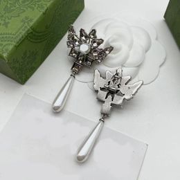 Mode prata boucles d'oreilles double lettre GG goutte d'eau perle boucle d'oreille aretes orecchini pour dame femmes fête amoureux de mariage cadeau en236c