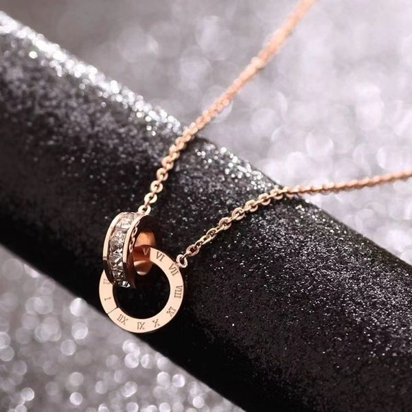Collier Double anneau de styliste haut de gamme, bijoux fins, cadeaux d'anniversaire et de noël pour Couple