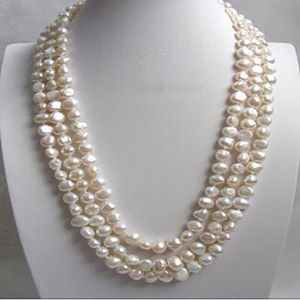 Collar de perlas de agua dulce blanca de 3row de moda