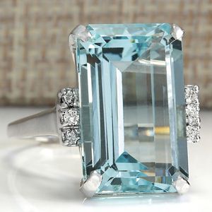 Fashion Princess engagement jewelry 16.42ct natural Aquamarine multicolor wedding commitment ring size 5-11