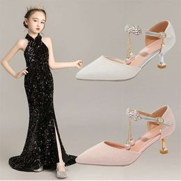 Fashion Princess Heels for Girl Lindo Pearl Kids Stiletto Heel Shoe Children Party Wedding Wedding Zapatos L2405 L2405