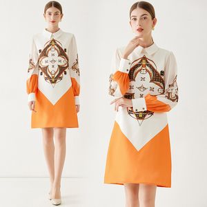 Mini vestido de fiesta de diseñador con estampado de moda, manga larga para mujer, blanco, Vintage, elegante, con cuello de muñeca, vestidos de vacaciones, primavera y otoño, 2023, vestidos elegantes de pasarela ajustados