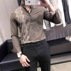 Mode Print Mannen Shirts Lange Mouw Business Casual Dress Shirt Britse stijl Social Streetwear Clothing Camisa Masculina 210527