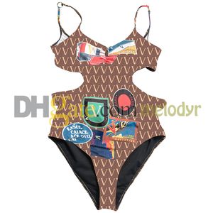 Fashion Print One Swearwear Sexy Hollow Backless Bikinis Designer Femmes Stémoignage Stémoigne Sweet With Pad Hot Spring Biquinis