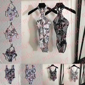 Fashion Print Swimwear Designer Femmes Bikini Set Summer Hollow Halter One Piece Swimsuit Summer Sexy Bandage Biquinis