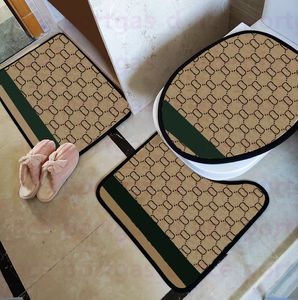 Juego de fundas de asiento de inodoro a la moda, alfombras de baño a rayas con letras Vintage, funda para inodoro, alfombrillas para el suelo, juegos de alfombras de 3 uds.